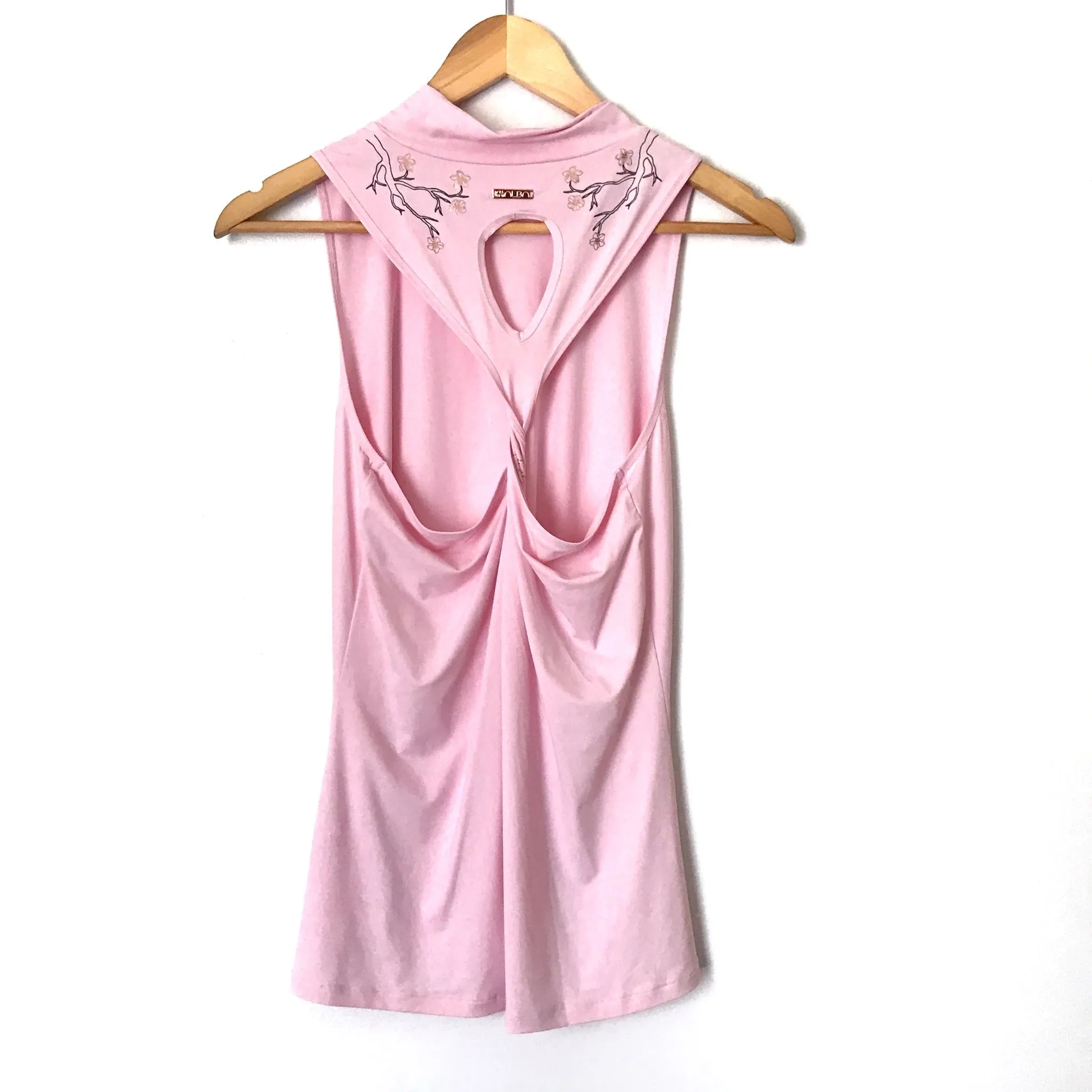 All Day Alba Light Pink Ronda Workout Top with Key Hole Back and Mock Neck- Size S