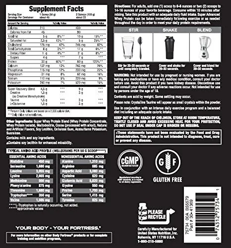 Body Fortress Super Advanced Whey Protein Powder, Gluten Free, Chocolate, 5 lbs