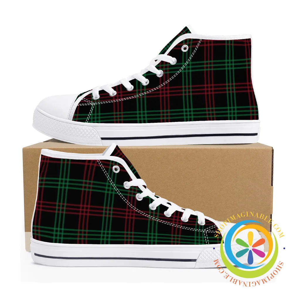 Classic Green & Red Plaid Ladies High Top Canvas Shoes