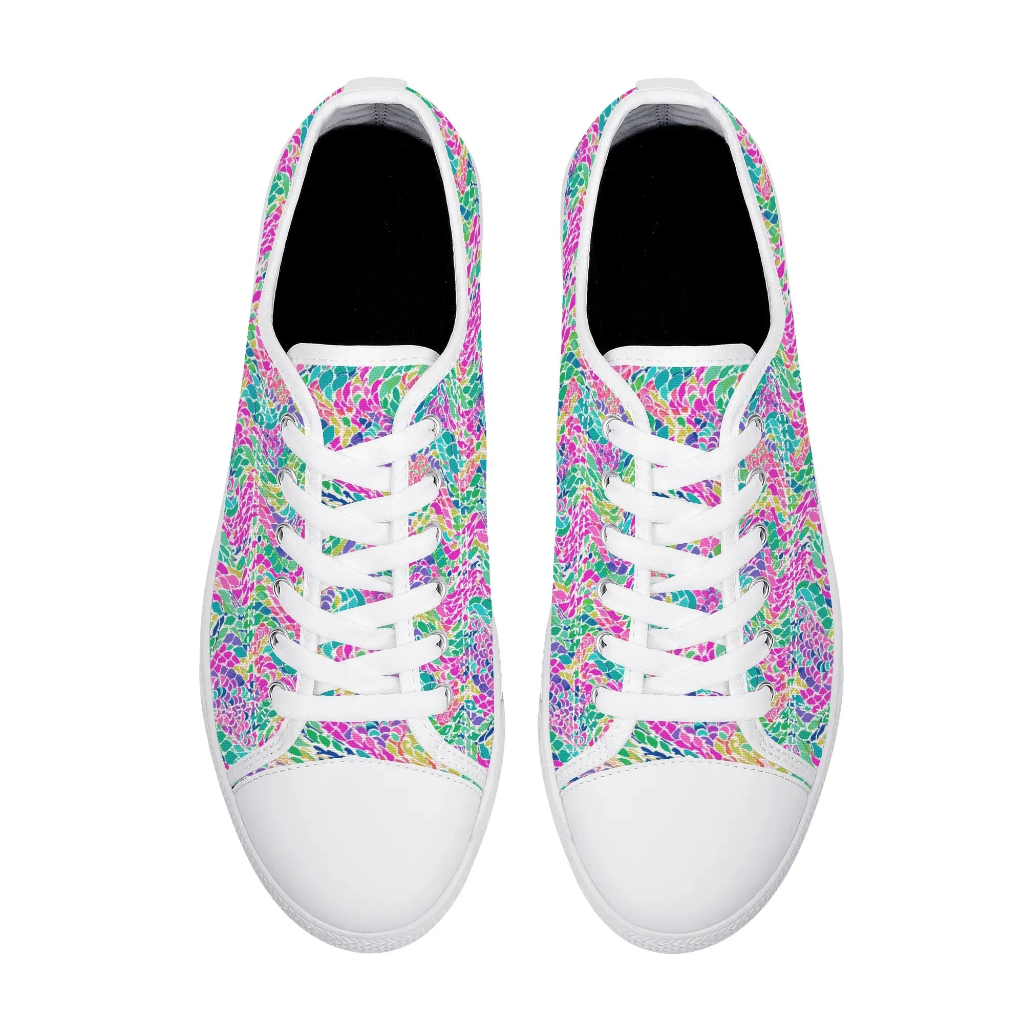 Enchanted Waves: Rainbow Mermaid Dancing in the Sea Womens Low Top Canvas Sneakers US5.5 - US12