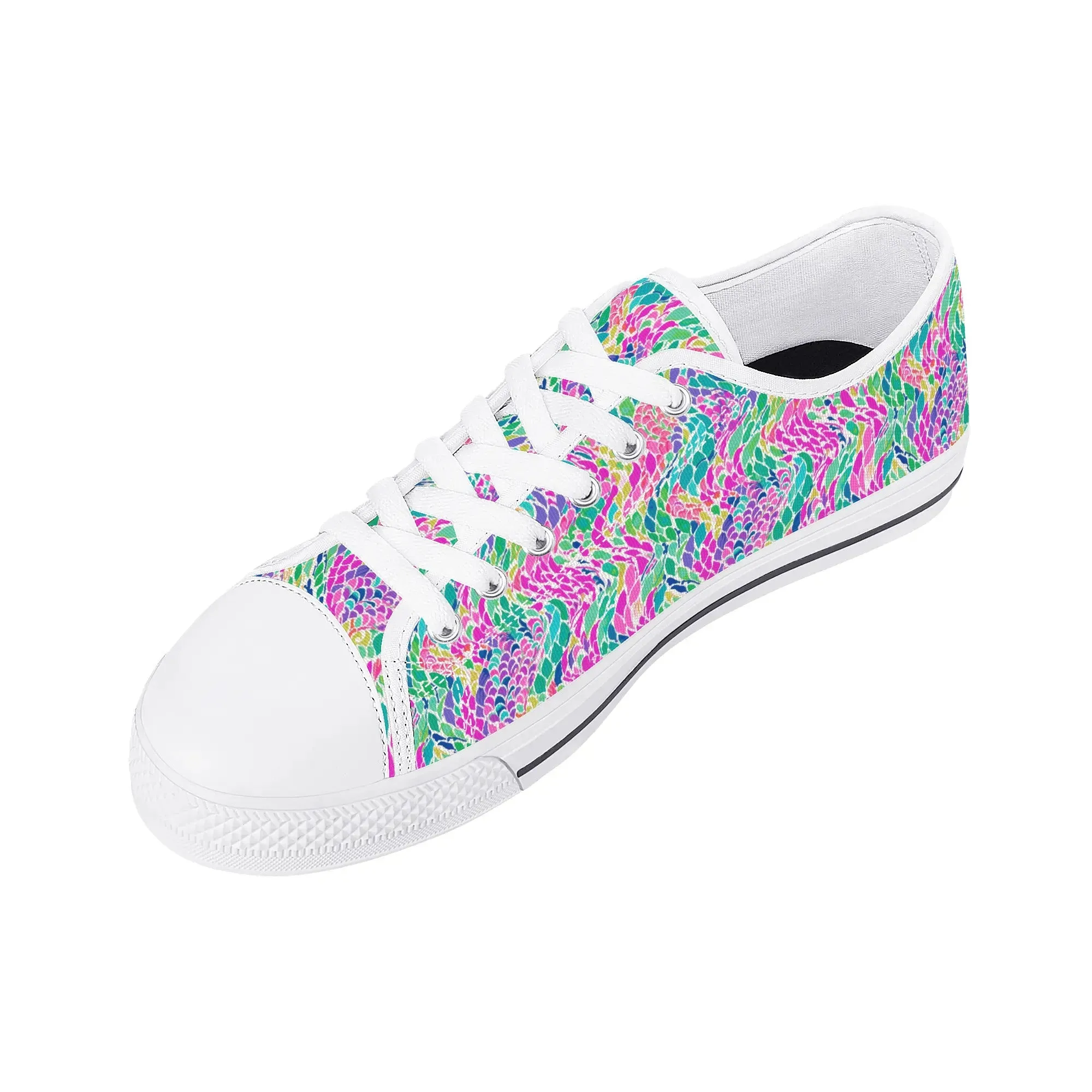 Enchanted Waves: Rainbow Mermaid Dancing in the Sea Womens Low Top Canvas Sneakers US5.5 - US12