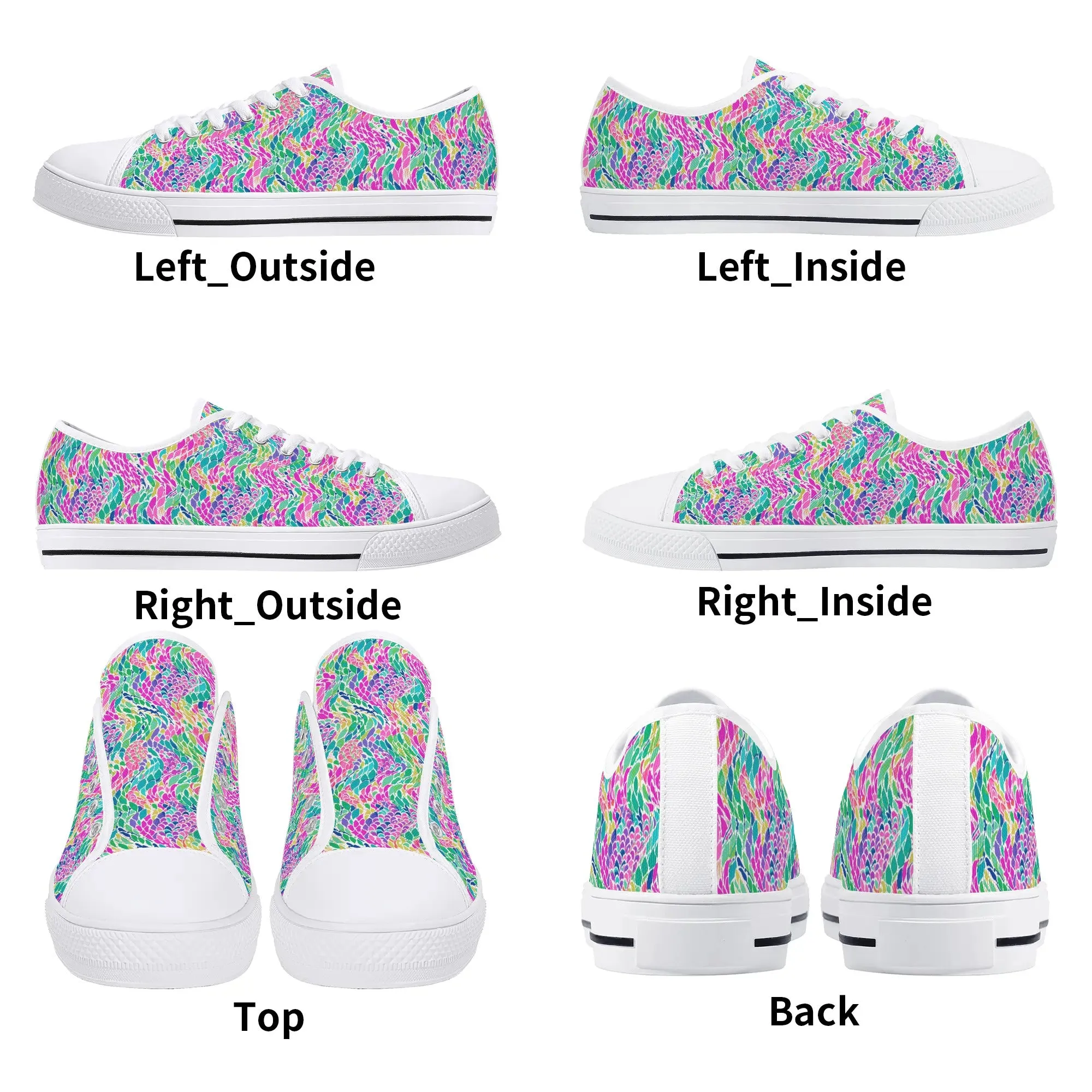 Enchanted Waves: Rainbow Mermaid Dancing in the Sea Womens Low Top Canvas Sneakers US5.5 - US12