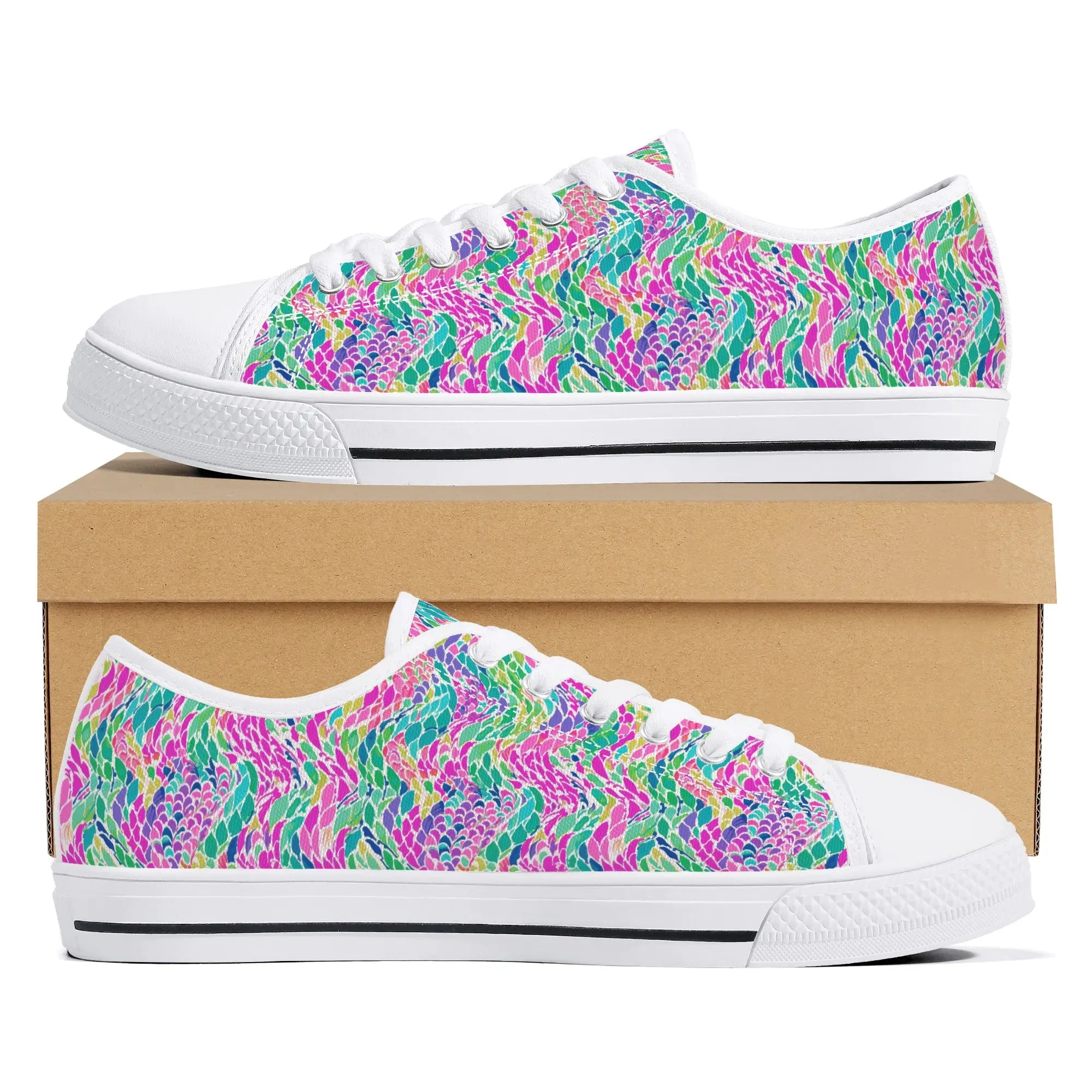 Enchanted Waves: Rainbow Mermaid Dancing in the Sea Womens Low Top Canvas Sneakers US5.5 - US12