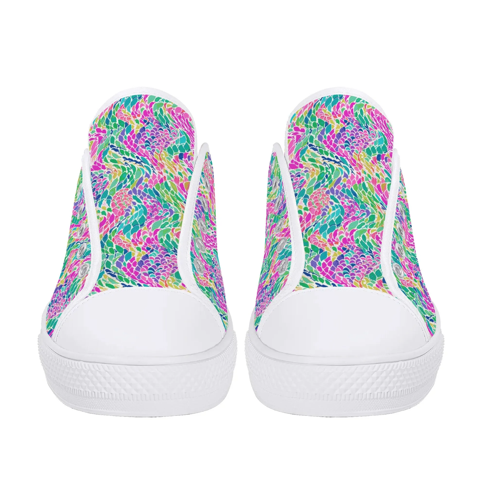 Enchanted Waves: Rainbow Mermaid Dancing in the Sea Womens Low Top Canvas Sneakers US5.5 - US12
