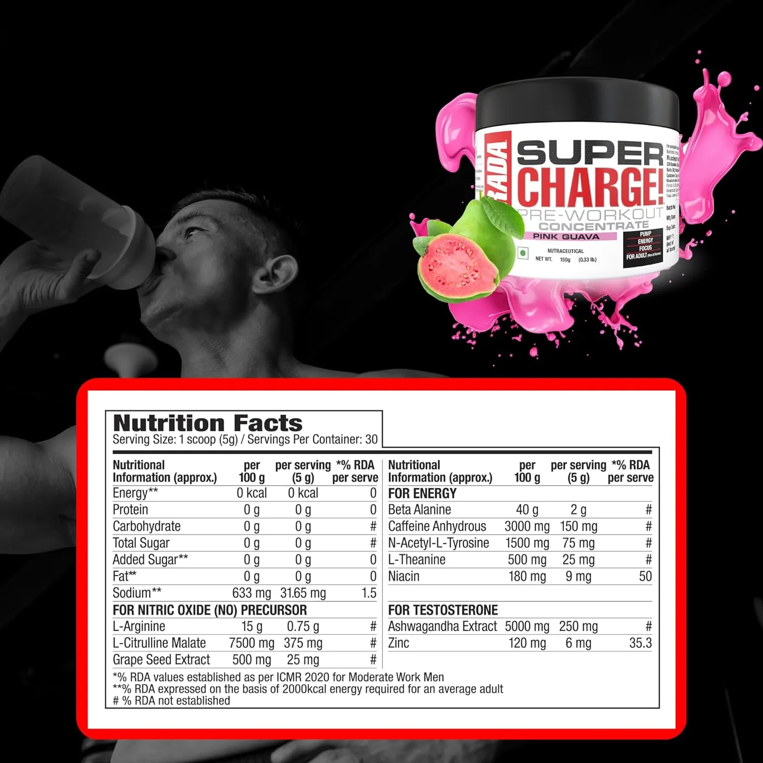 Labrada SUPER CHARGE Pre-Workout Concentrate - (Pik Guava)