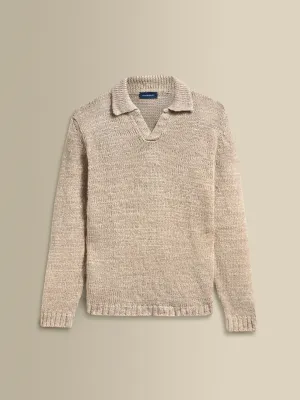 Linen Long Sleeve Wide Gauge Skipper Polo Shirt