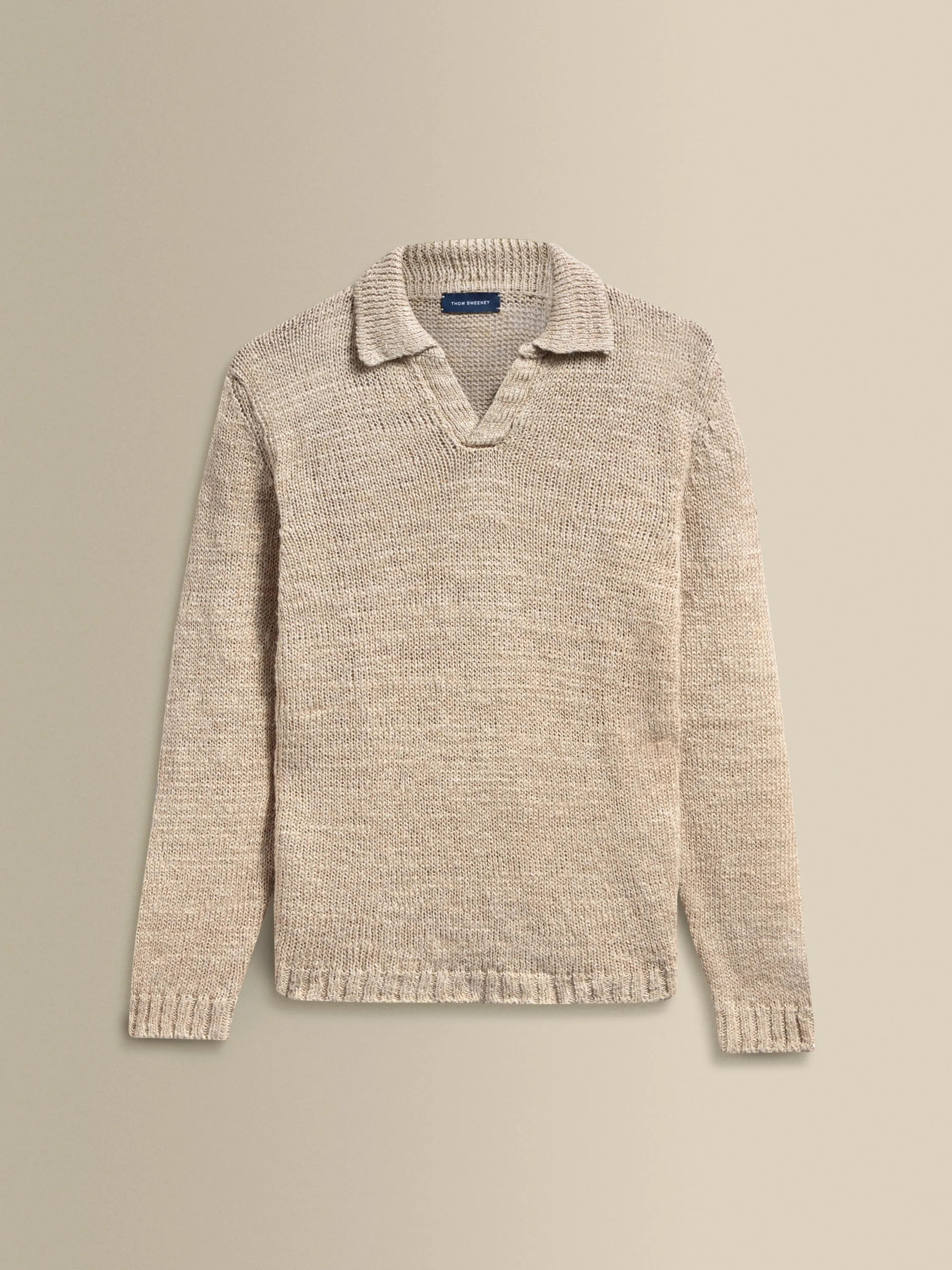 Linen Long Sleeve Wide Gauge Skipper Polo Shirt