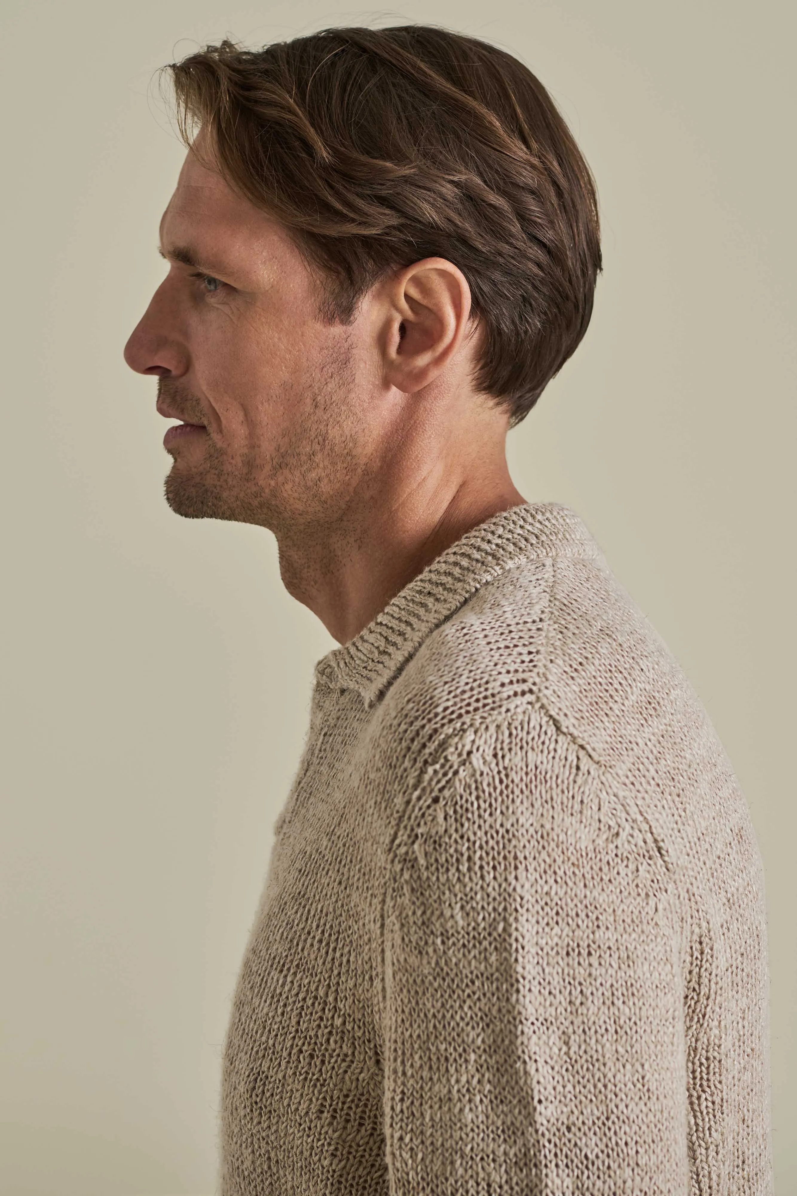 Linen Long Sleeve Wide Gauge Skipper Polo Shirt