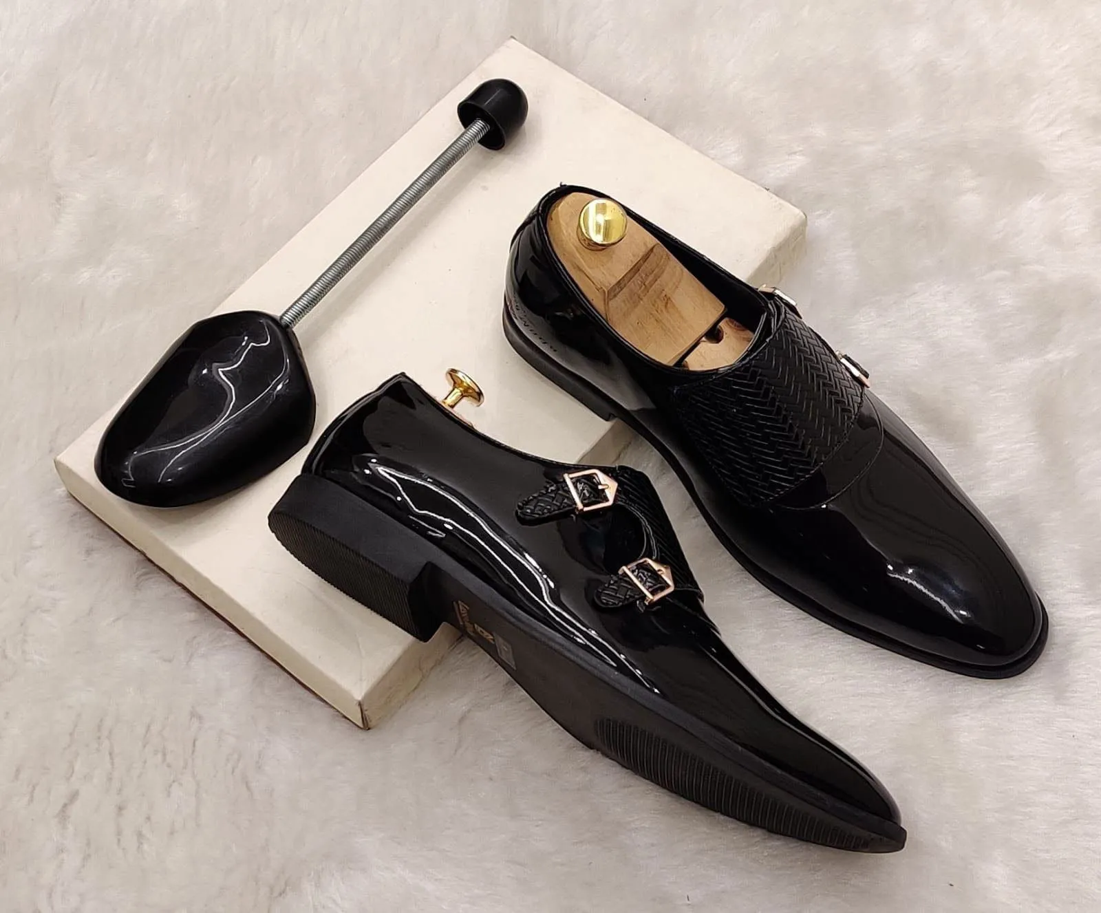 Monk Patent Faux Leather Shoes