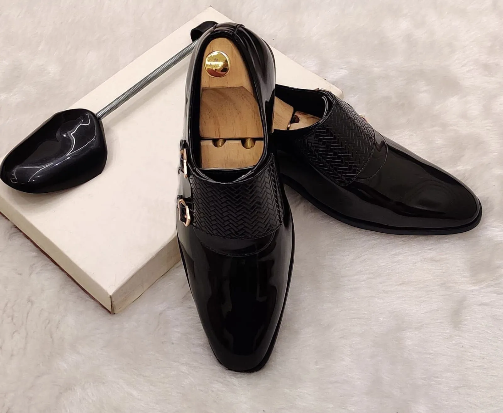 Monk Patent Faux Leather Shoes