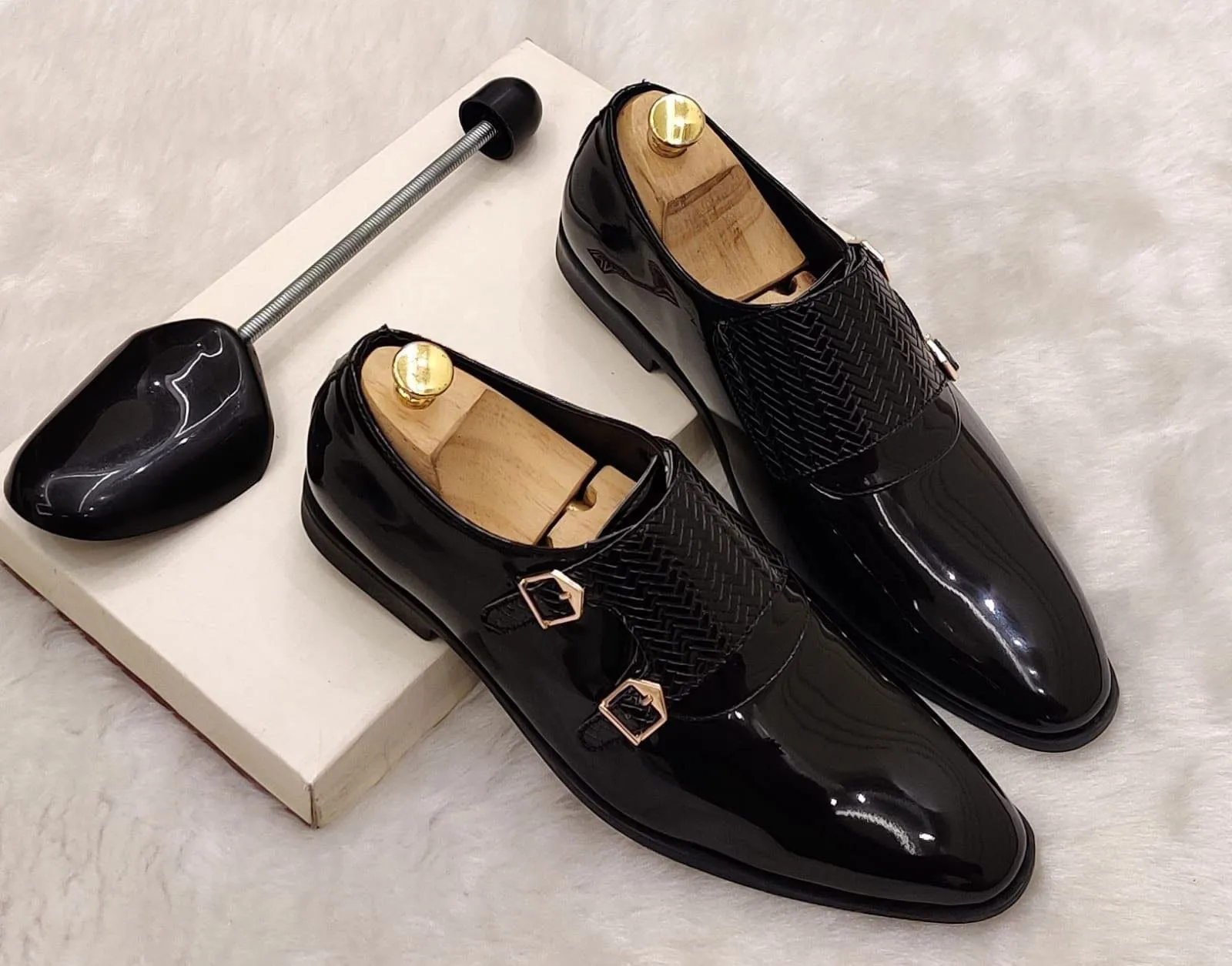 Monk Patent Faux Leather Shoes