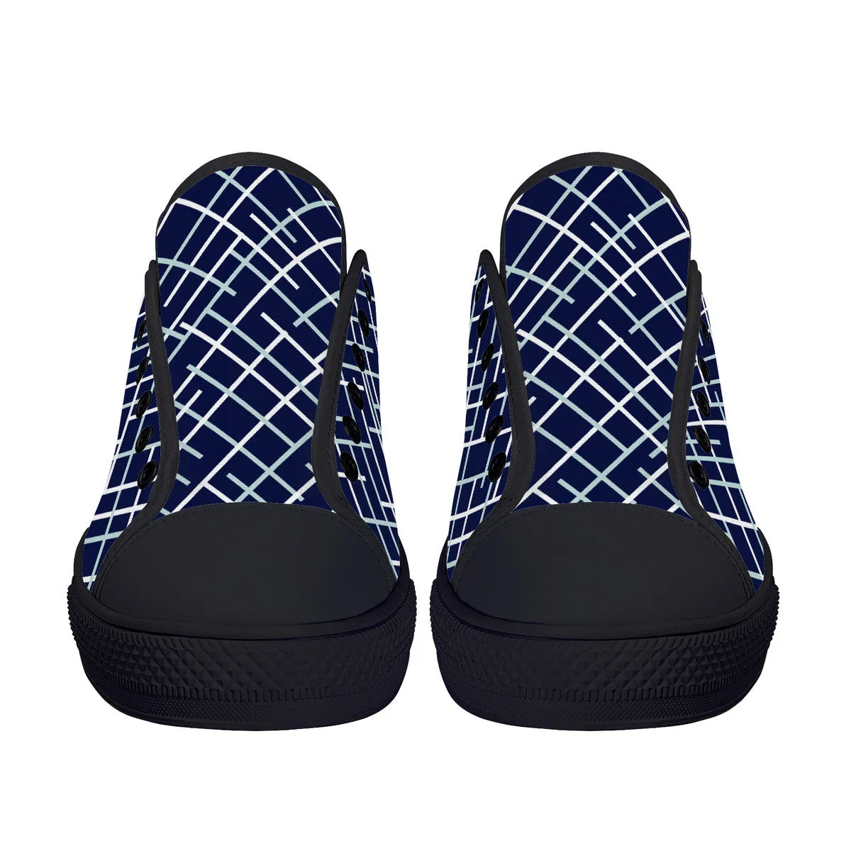 Navy with Abstract Line Design and Black Toe Canvas Sneakers