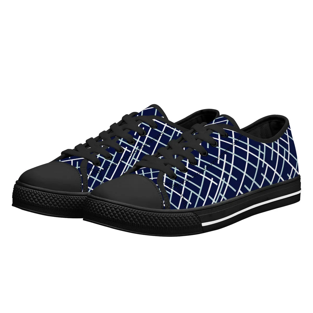 Navy with Abstract Line Design and Black Toe Canvas Sneakers