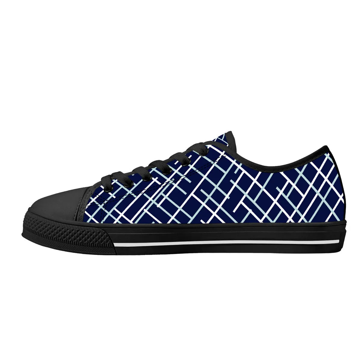 Navy with Abstract Line Design and Black Toe Canvas Sneakers