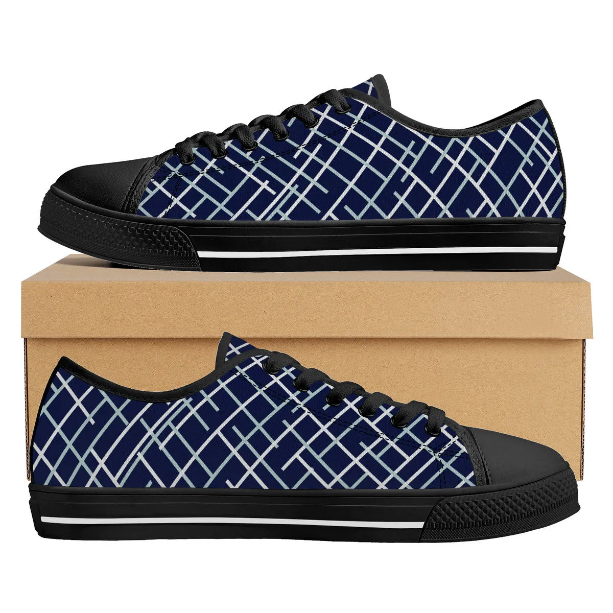 Navy with Abstract Line Design and Black Toe Canvas Sneakers