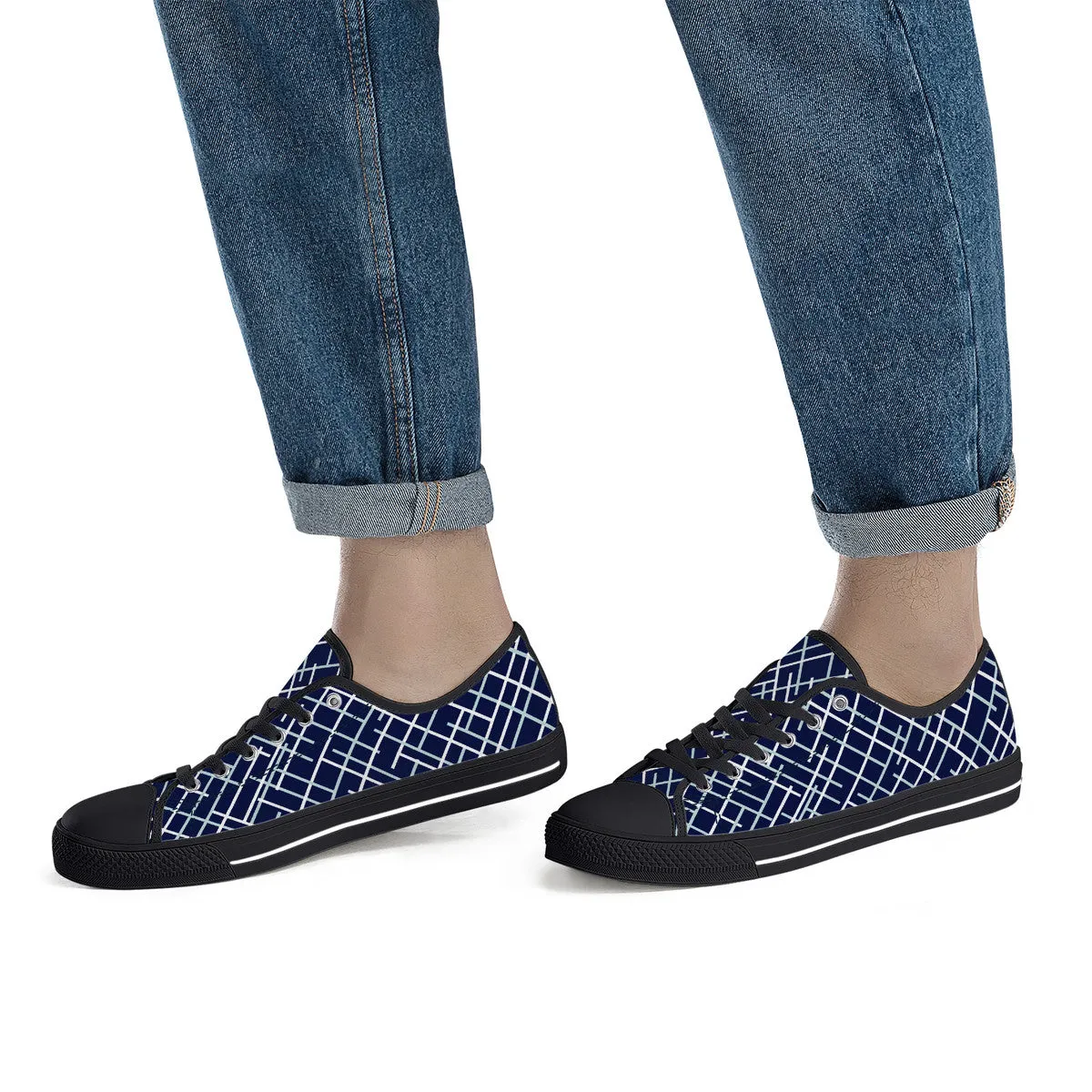 Navy with Abstract Line Design and Black Toe Canvas Sneakers