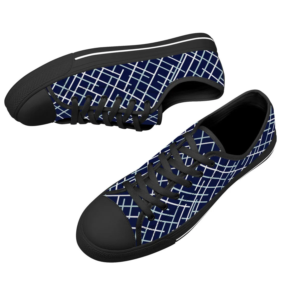 Navy with Abstract Line Design and Black Toe Canvas Sneakers