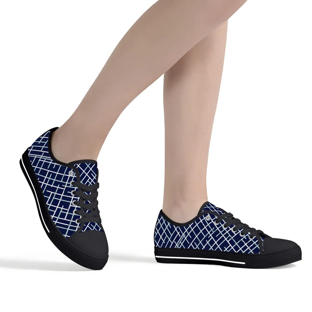 Navy with Abstract Line Design and Black Toe Canvas Sneakers