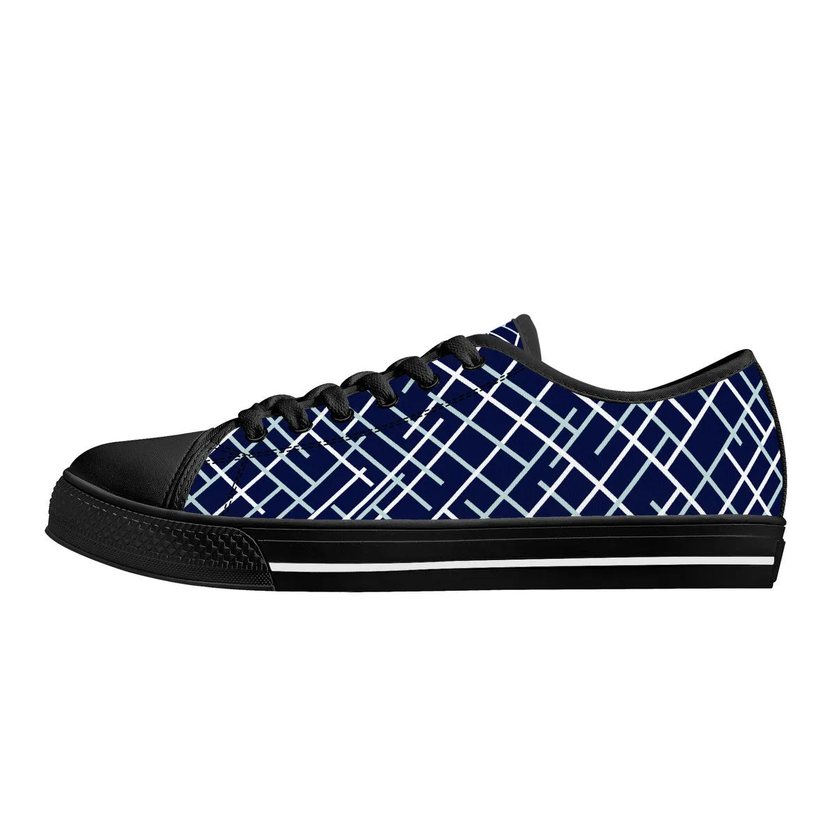 Navy with Abstract Line Design and Black Toe Canvas Sneakers