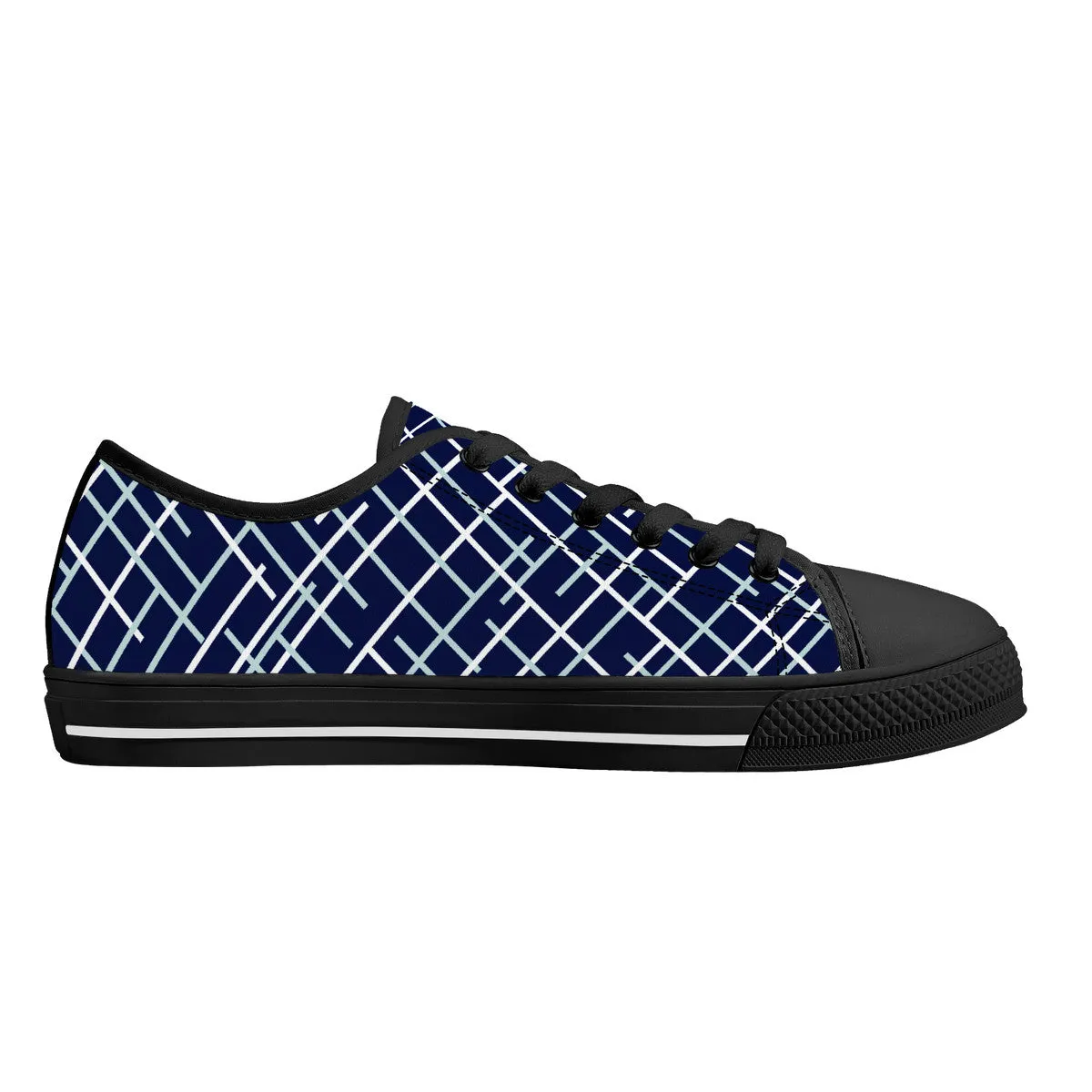 Navy with Abstract Line Design and Black Toe Canvas Sneakers