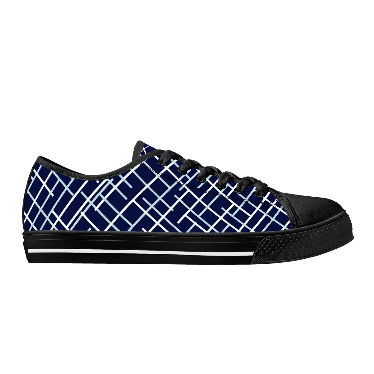 Navy with Abstract Line Design and Black Toe Canvas Sneakers