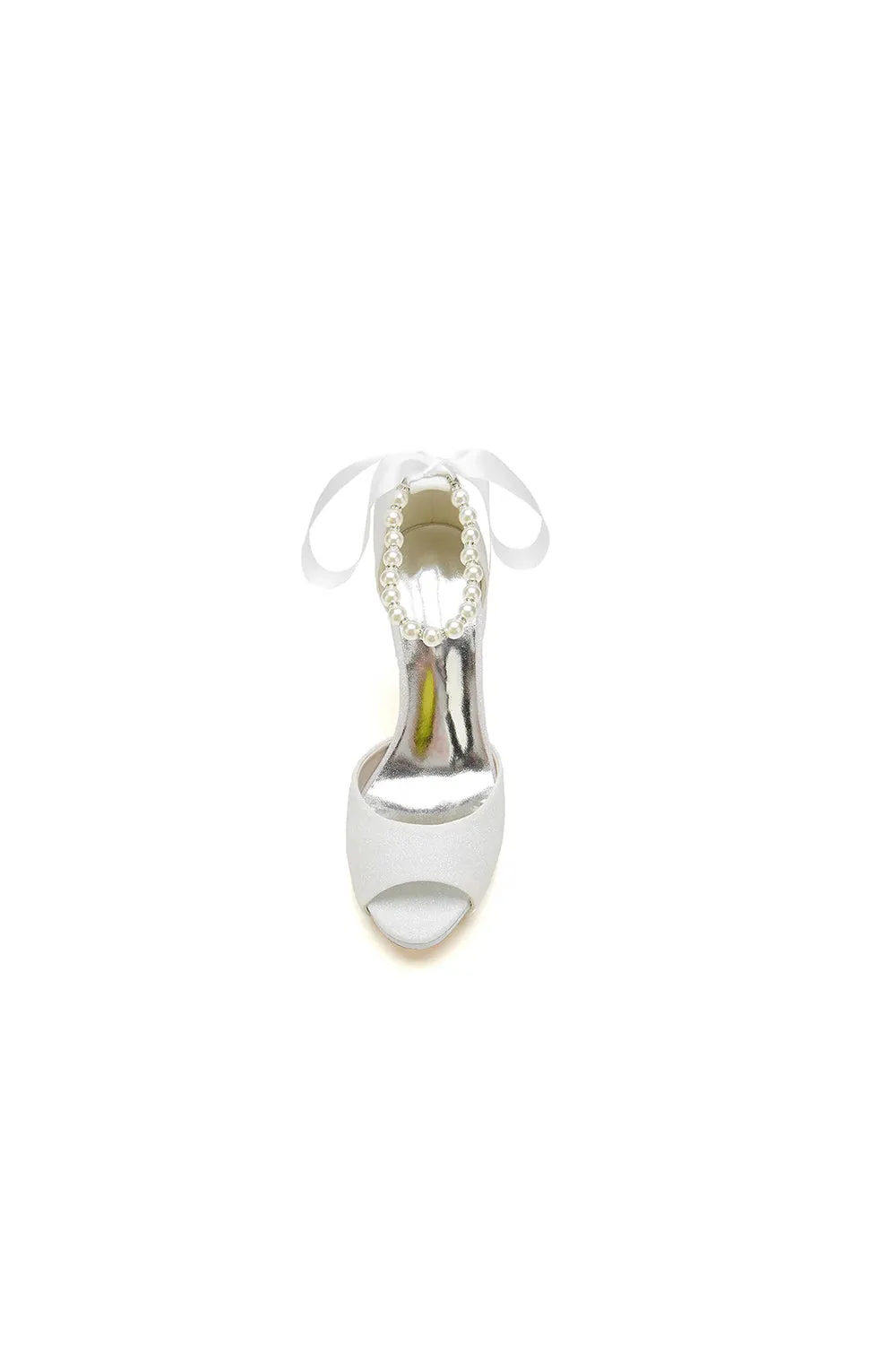 Peep Toe Pearl Strap Ribborn Wedding