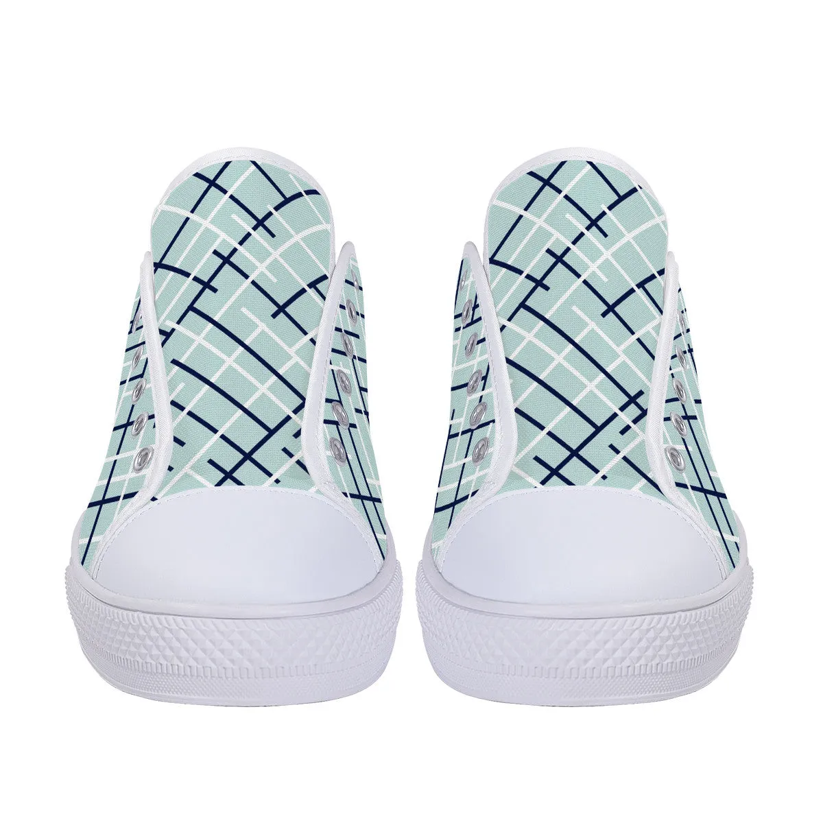 Real Navy Logo on Aqua with Abstract Line Design Canvas Sneakers