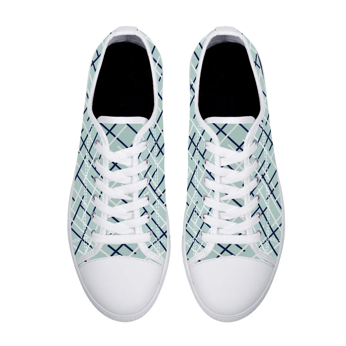 Real Navy Logo on Aqua with Abstract Line Design Canvas Sneakers