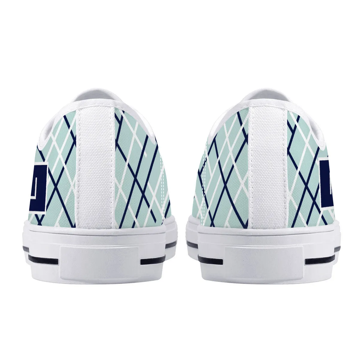 Real Navy Logo on Aqua with Abstract Line Design Canvas Sneakers
