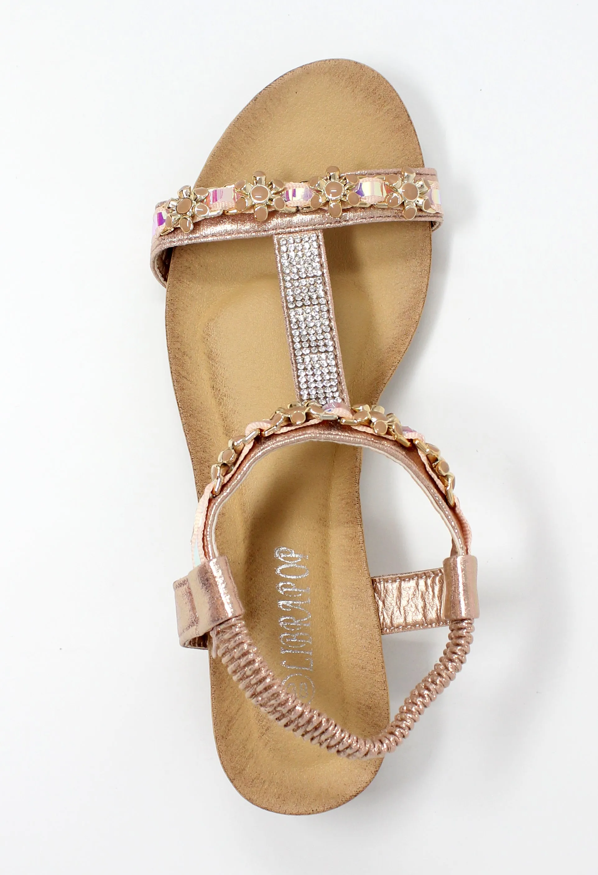Rose Gold Lightweight T Strap Wedge Sandal