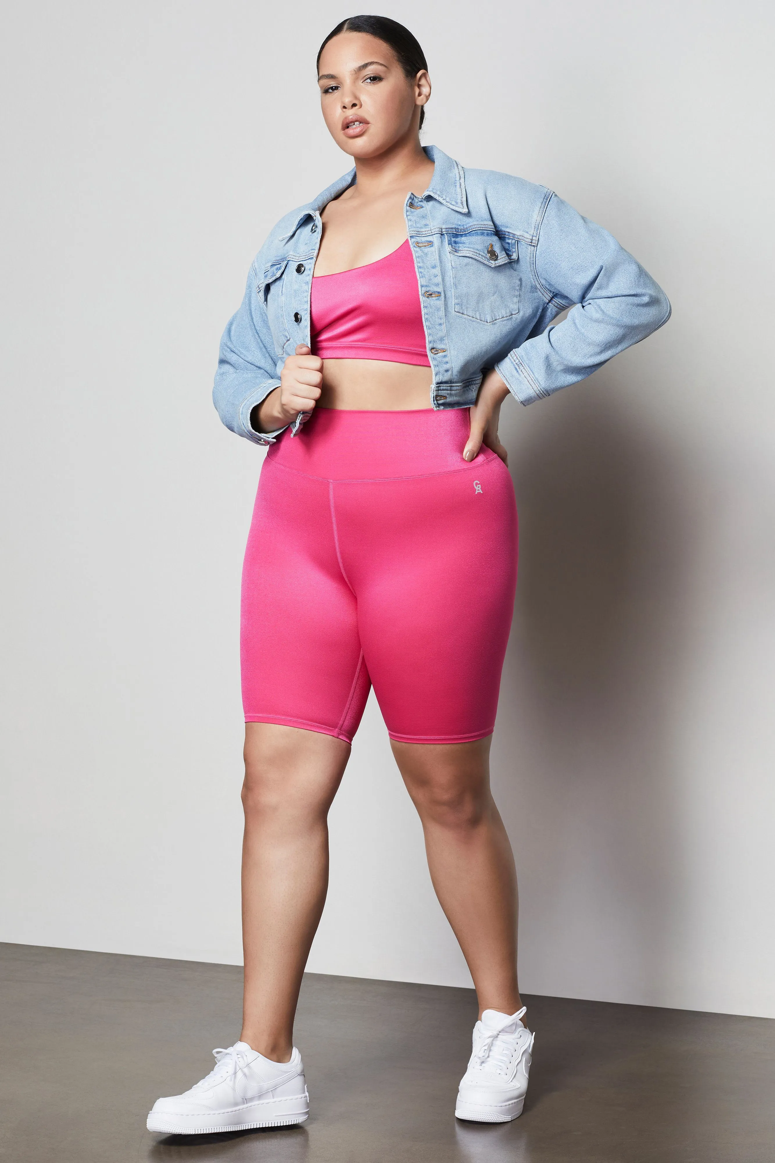 SHINY RIB DOUBLE STRAP BRA | ELECTRIC PINK001
