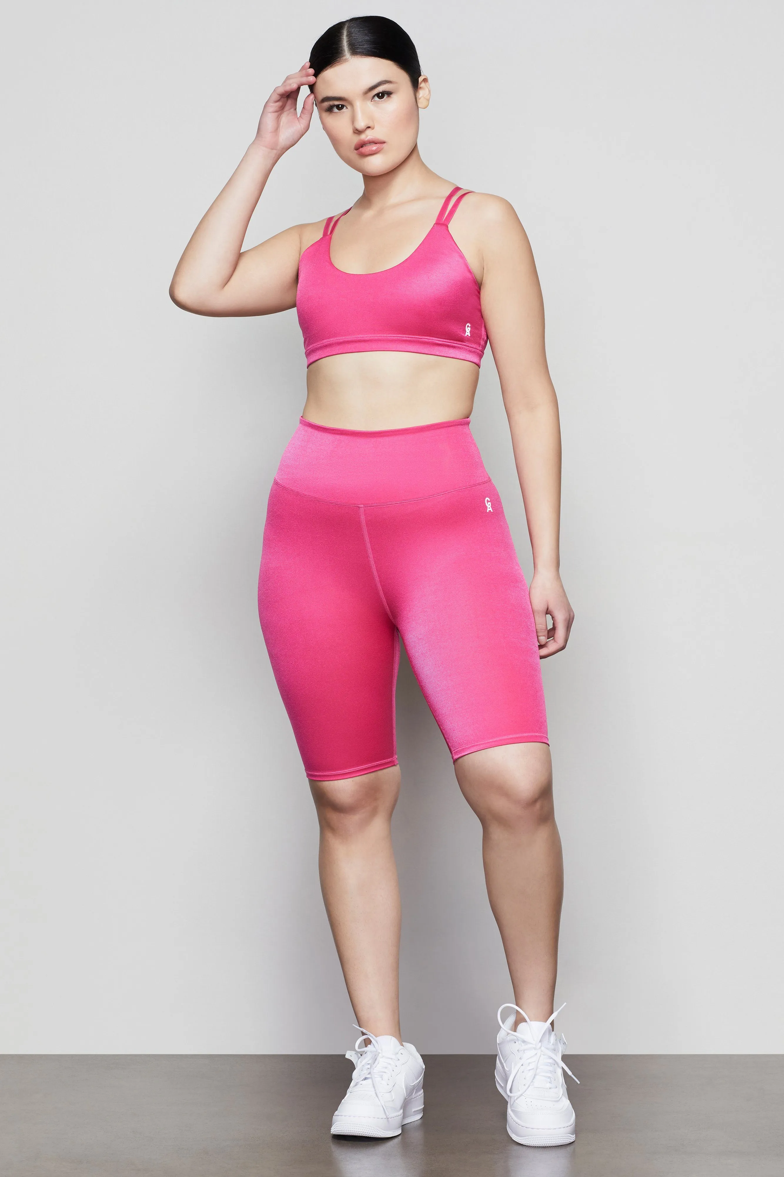 SHINY RIB DOUBLE STRAP BRA | ELECTRIC PINK001