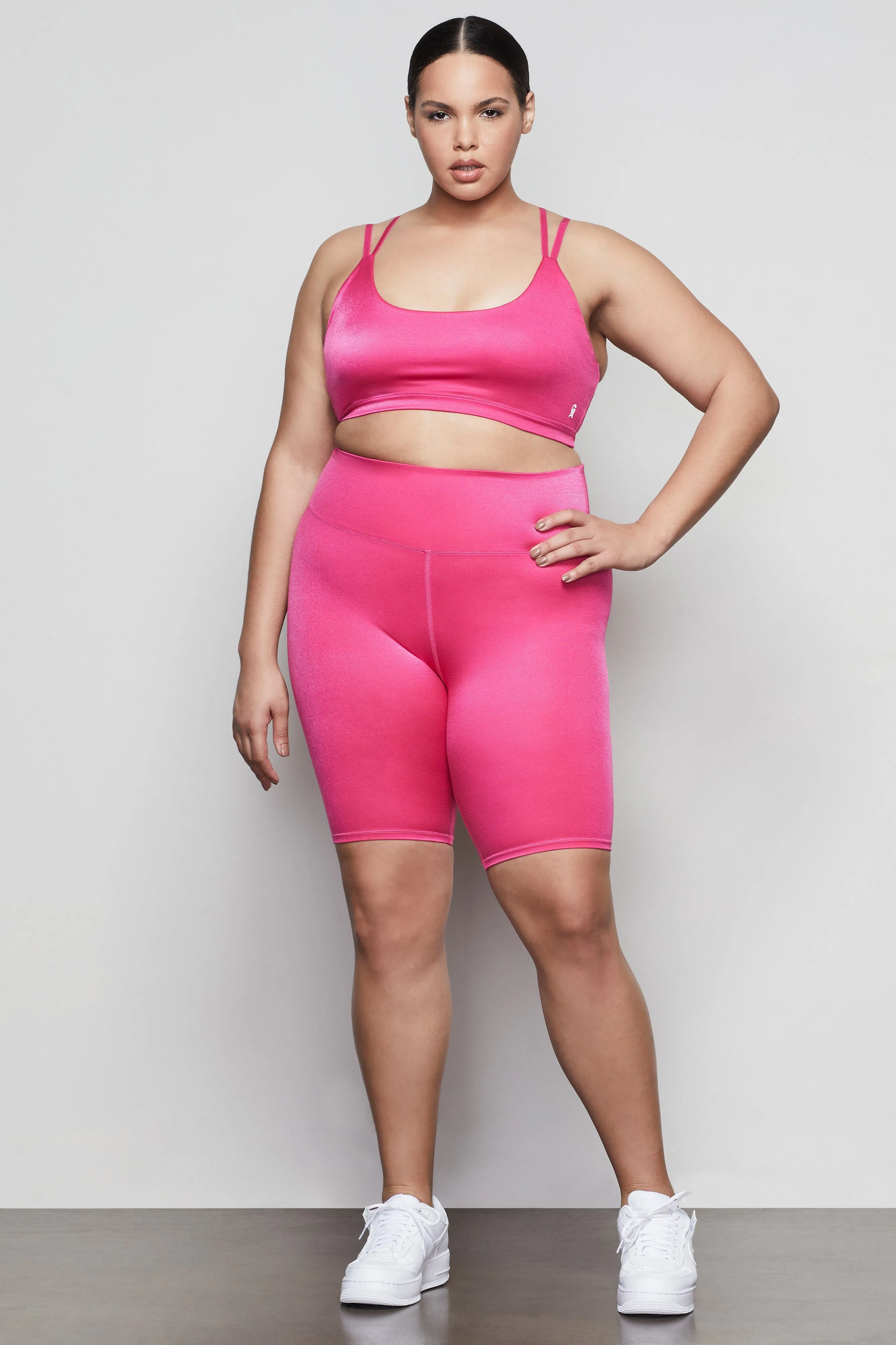 SHINY RIB DOUBLE STRAP BRA | ELECTRIC PINK001