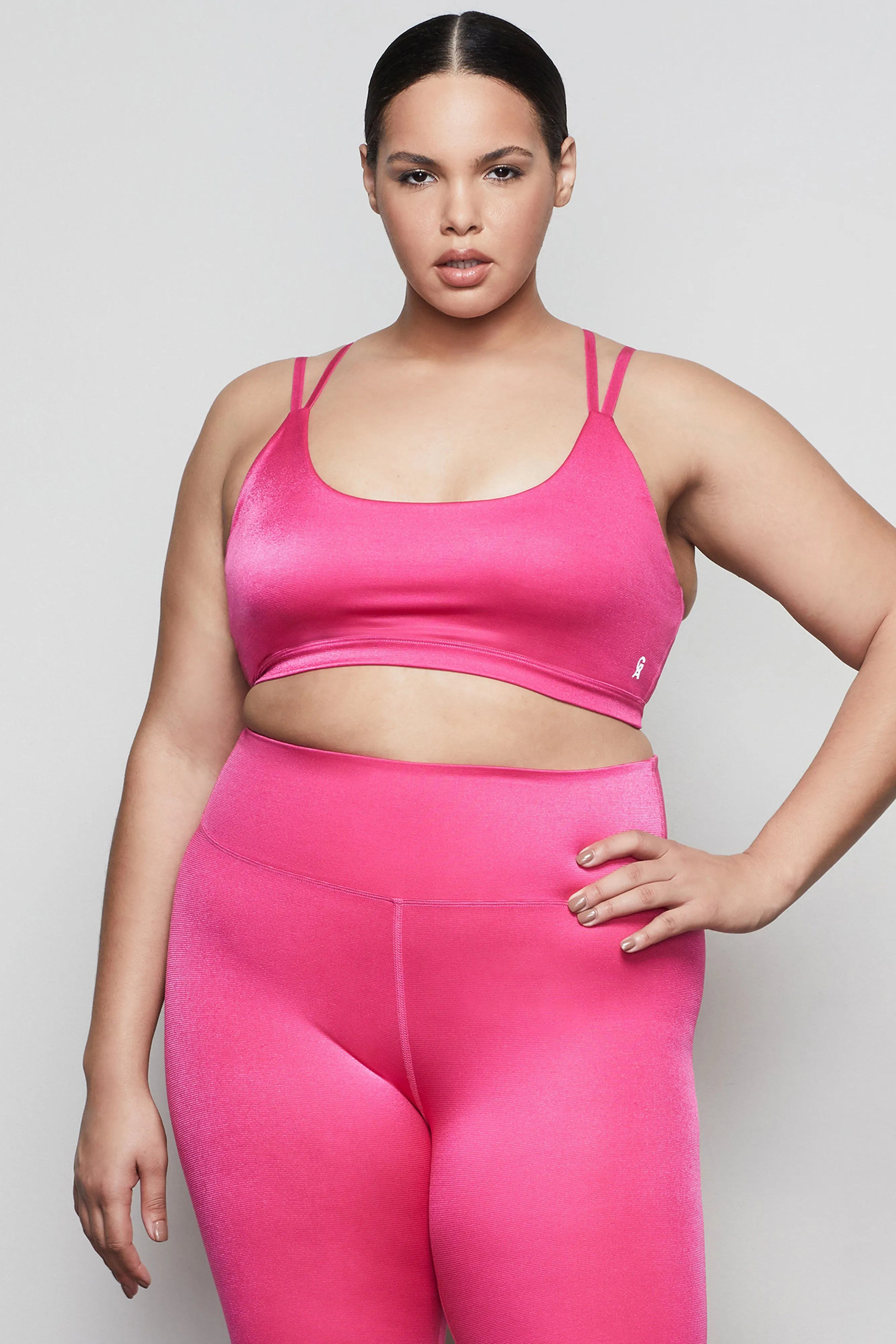 SHINY RIB DOUBLE STRAP BRA | ELECTRIC PINK001