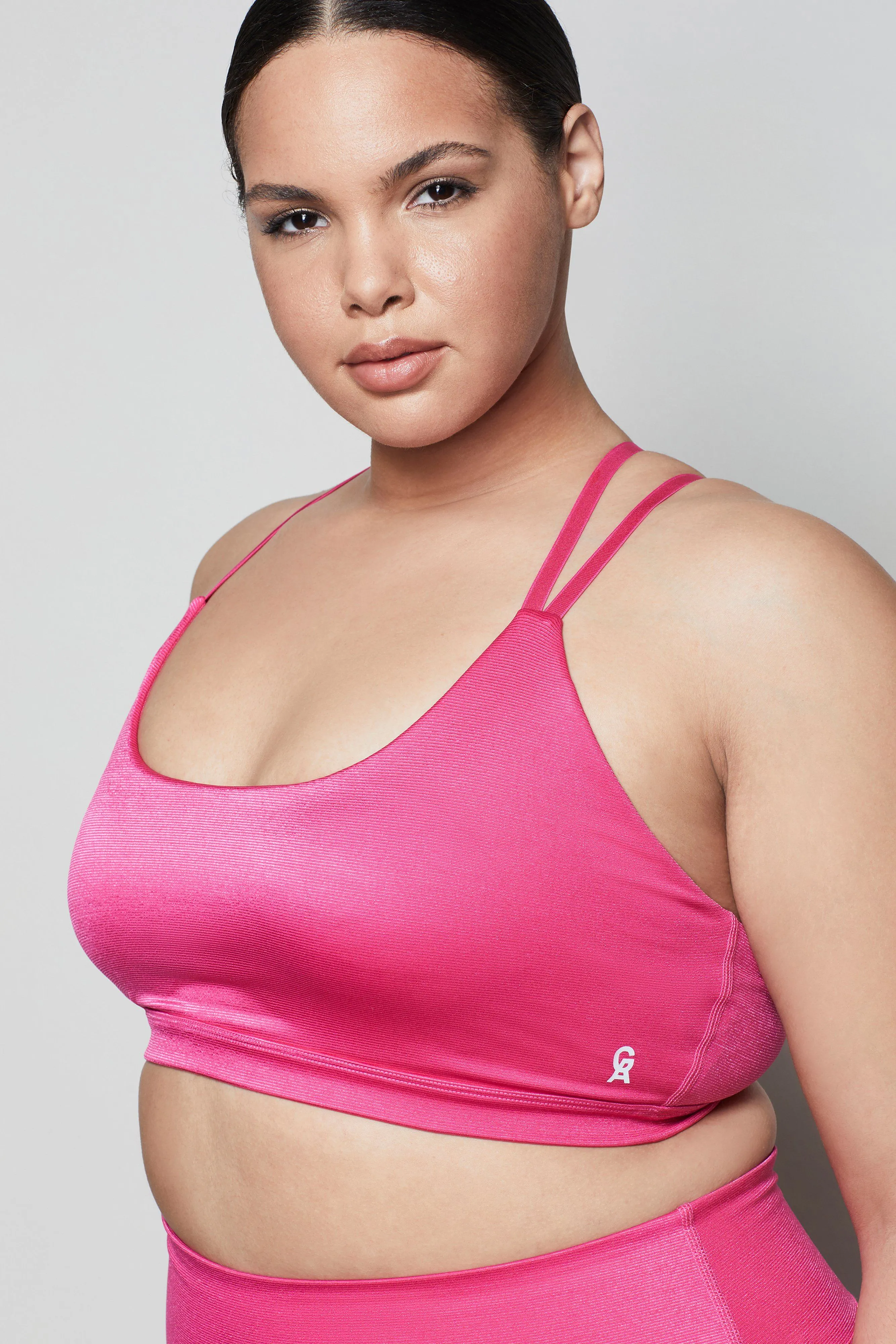 SHINY RIB DOUBLE STRAP BRA | ELECTRIC PINK001