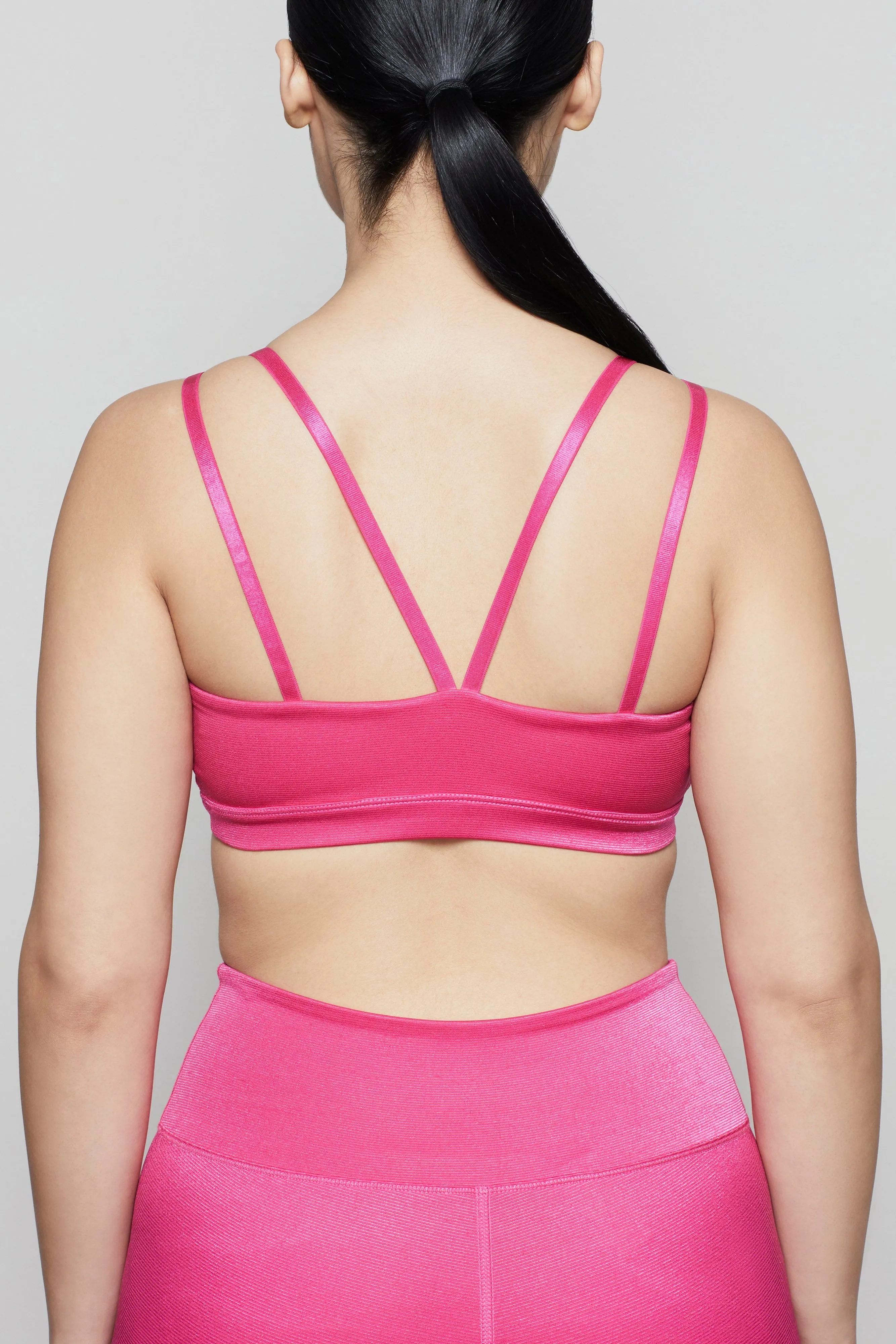 SHINY RIB DOUBLE STRAP BRA | ELECTRIC PINK001