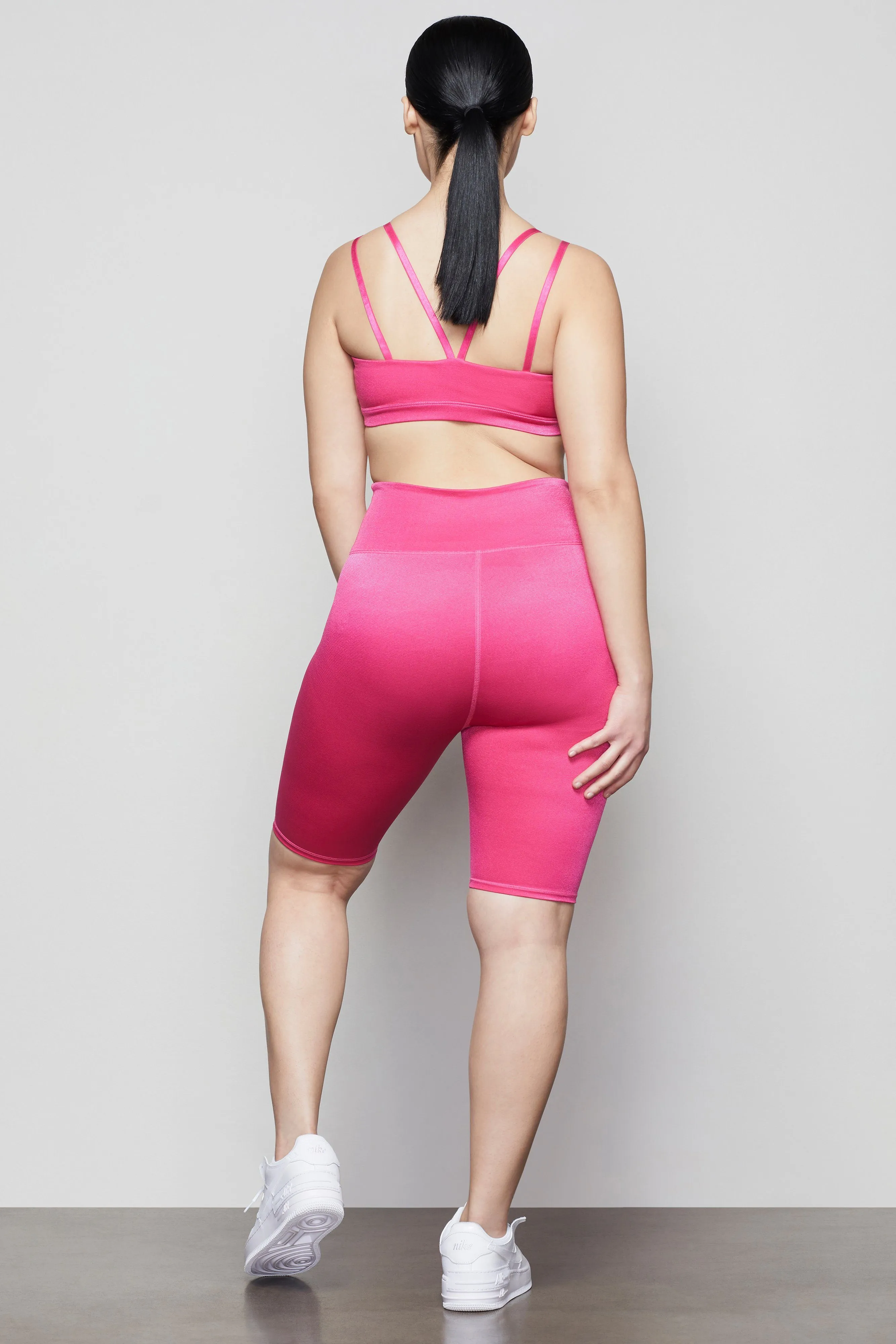 SHINY RIB DOUBLE STRAP BRA | ELECTRIC PINK001