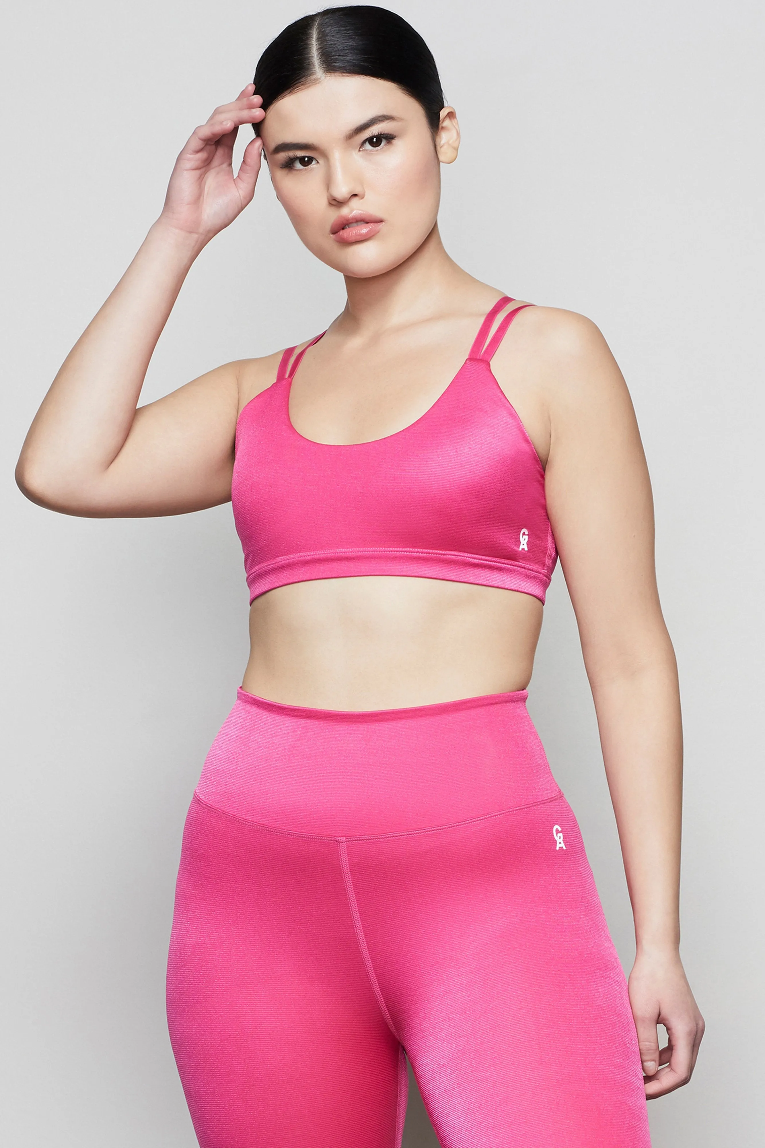 SHINY RIB DOUBLE STRAP BRA | ELECTRIC PINK001