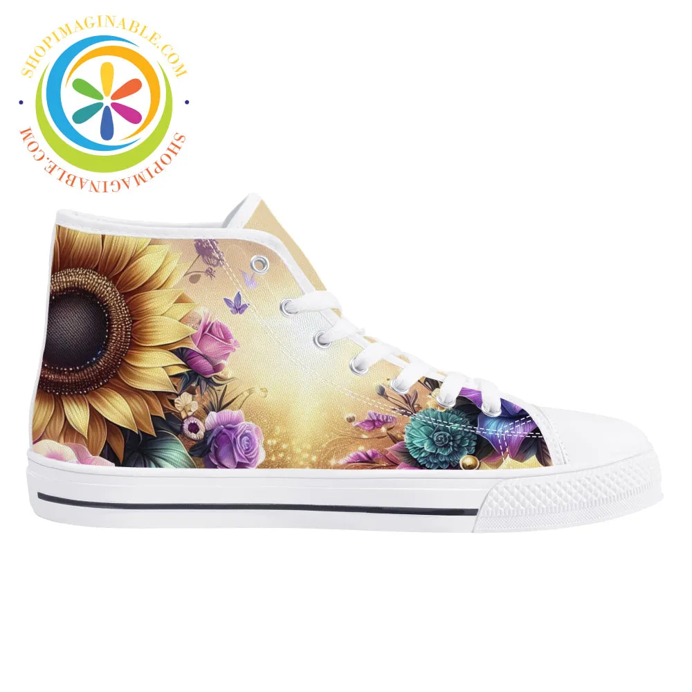 Sunflower Floral Ladies High Top Canvas Shoes