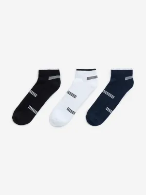 WES Lounge White Striped Trainer Socks - Pack of 3