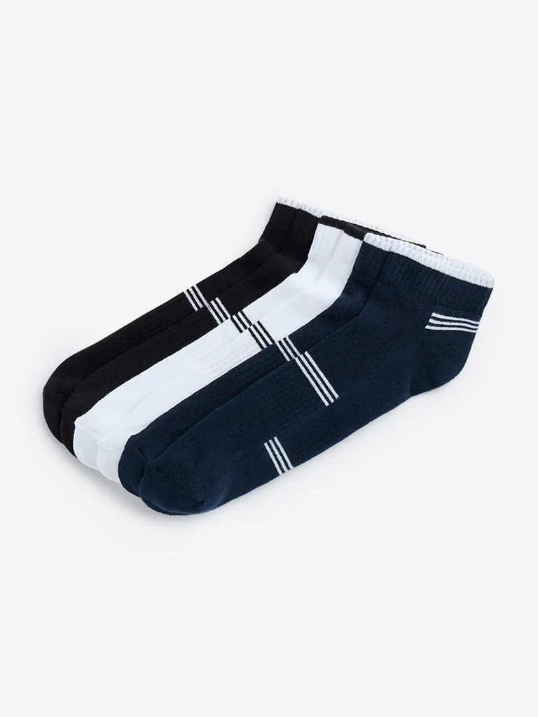 WES Lounge White Striped Trainer Socks - Pack of 3