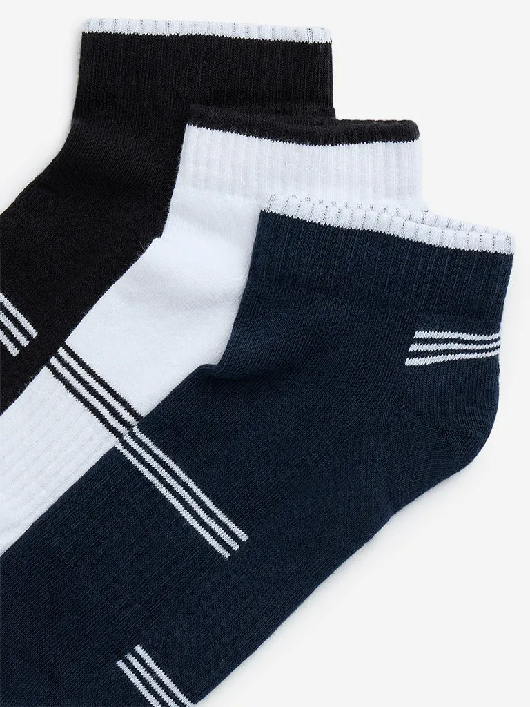 WES Lounge White Striped Trainer Socks - Pack of 3